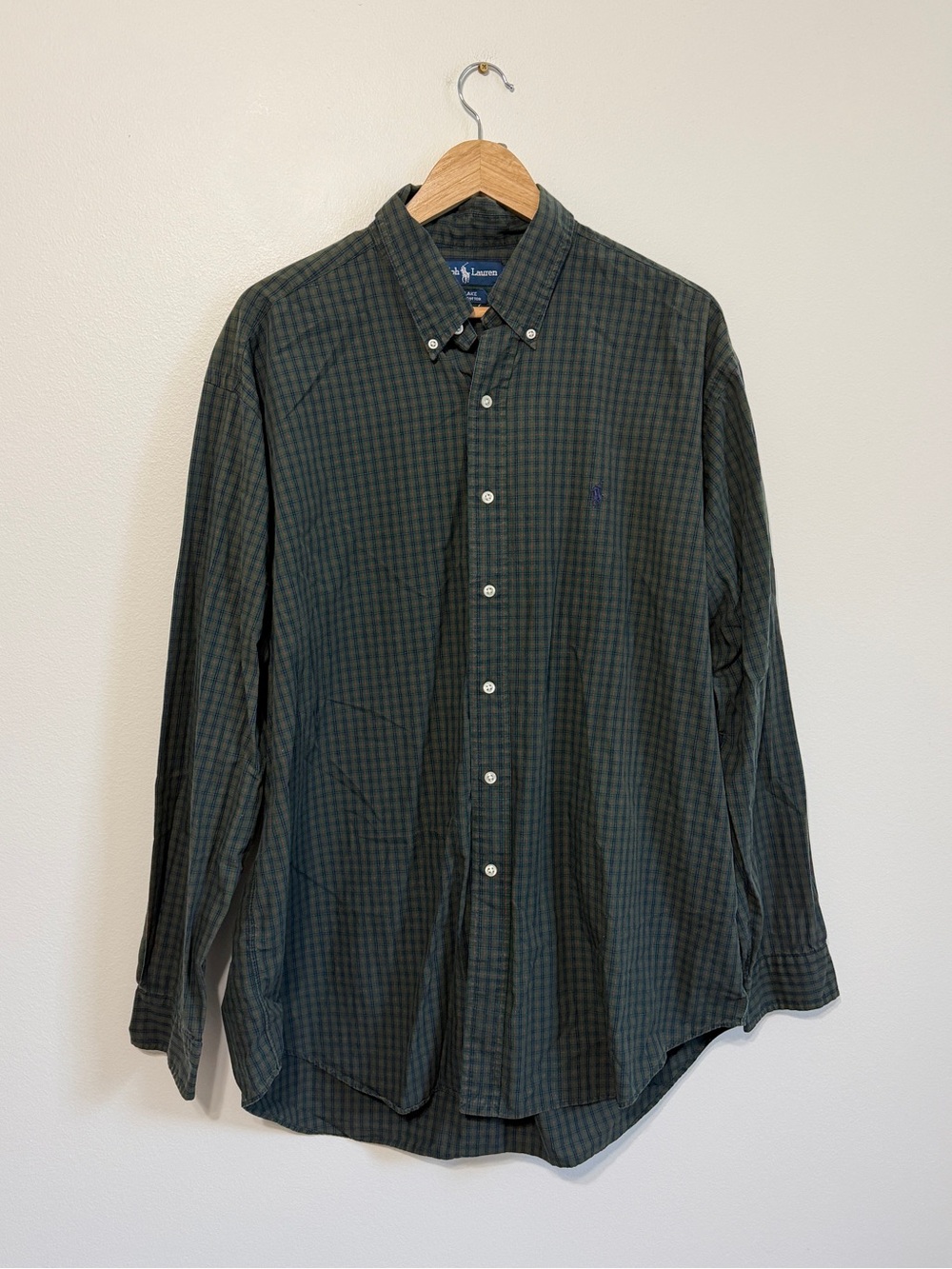Ralph Lauren Plaid Oversized Button Down Shirt Size Large XL Women’s Green Blue - Picture 2 of 8